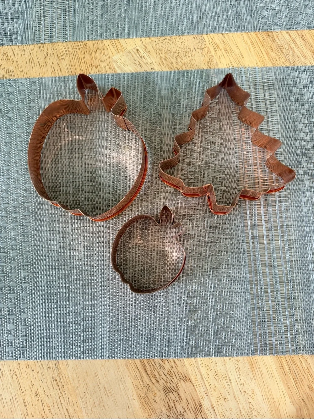 Vintage Copper Cookie Cutter Set (Tree, Apple, Pumpkin)